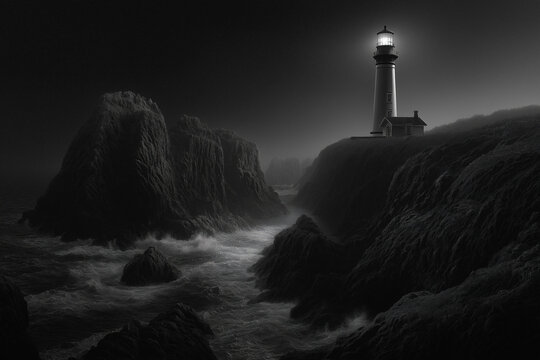 A hand-drawn black and white sketch of a lighthouse - Powered by Adobe