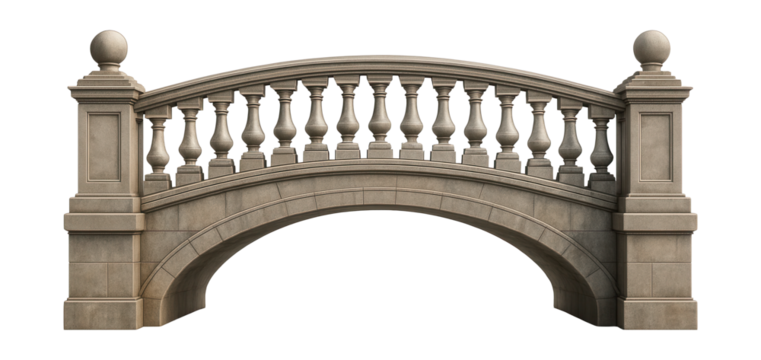 Elegant garden bridge with stone railings, ideal for expansive public parks.