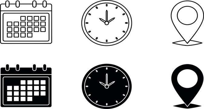 Appointment scheduling and location icons set for time management apps and planning