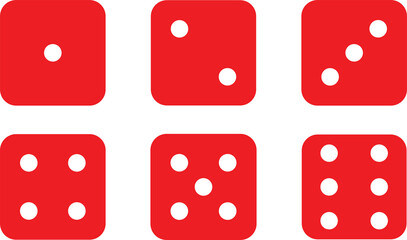 Red dice face one to six icon set on Transparent Background