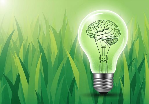 Green energy ideas brain power light bulb innovation concept - Powered by Adobe