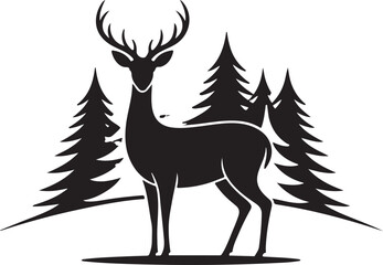 Winter Forest Deer Vector silhouette