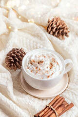 Seasonal winter or Christmas concept with coffee (Eggnog Latte)