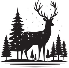 Winter Forest Deer Vector silhouette