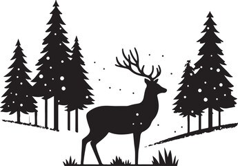 Winter Forest Deer Vector silhouette