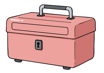 A pink lockbox with a handle, designed for secure storage. Simple, modern, and visually appealing. Ideal for illustrating safety and protection.