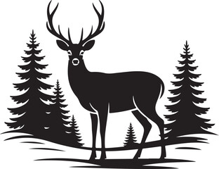 Winter Forest Deer Vector silhouette