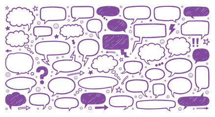 Obraz premium Doodle. Speech Bubble. A large hand drawn vector sketch set of various speech and thought bubbles for a presentation, a social media template, or a creative comic book design project.