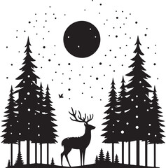 Winter Forest Deer Vector silhouette