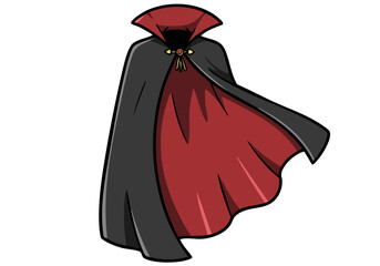 A stylized illustration of a vampire cape, featuring a dark cloak and flowing red fabric.  Classic gothic style, perfect for Halloween or fantasy themes. Clean, graphic design.