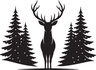 Winter Forest Deer Vector silhouette