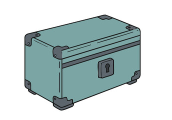 A teal lockbox sits prominently, showcasing 'Lockbox Save Safe'. Clean, graphic illustration with a simple, secure design. Ideal for finance, security, or storage concepts.