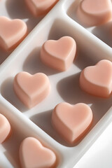 Obraz premium Heart-shaped treats in a white tray, perfect for Valentine's Day or a sweet gift. The soft pink hue adds a touch of love and charm to this dessert.