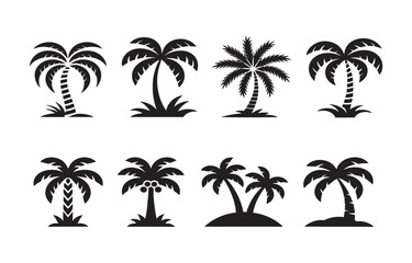Obraz premium Palm Tree Silhouettes Set – Tropical Island Beach Icons Collection