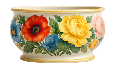 Hand-painted porcelain flower bed enhances the charm of a small home courtyard.