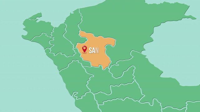 Mapa de Per&uacute; con divisi&oacute;n pol&iacute;tica resaltando el departamento de San Mart&iacute;n