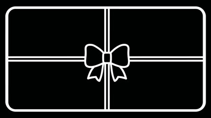Outline gift card with ribbon and bow, black background, white outline, clean design
