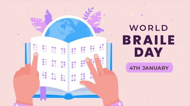 World Braille Day animation with hands reading a book.