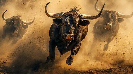 Strong bulls dust cloud dynamic shot high resolution picture