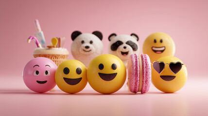 Obraz premium Celebrate world emoji day with fun and colorful treats on a pastel background