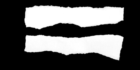 Fototapeta premium White Ripped Paper Edges on Black Background, Realistic Torn Texture Overlay for Grunge Poster, Collage, or Minimal Graphic Design