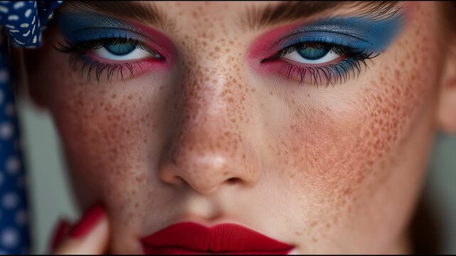 Striking portrait of a woman with bold makeup and style