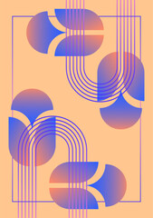 Modern geometric abstract poster peach background violet blue gradient arcs and shapes