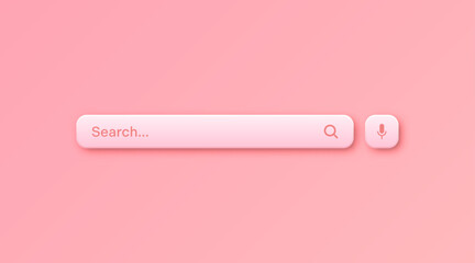 Colorful 3d search bar templates. Internet browser engine with search box, address bar and text field. UI design, website interface element with web icons and push button. Vector illustration.