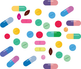 Medicine Illustration vector Mixed Medicine Pills and Capsules