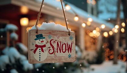 Cute Christmas hanging sign snow christmas outdoors.
- Powered by Adobe