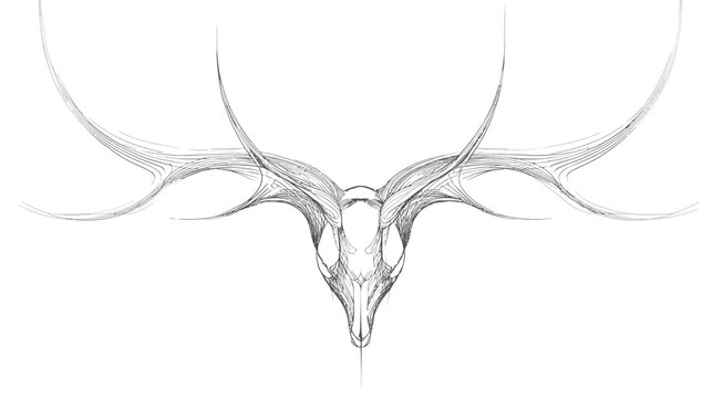 Line drawing of a deer skull with stylized antlers on a white background - Powered by Adobe