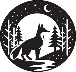 Fox in Winter Woods Silhouette