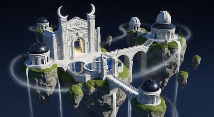 Floating Astral Academy with Glowing Portals and Celestial Architecture.
