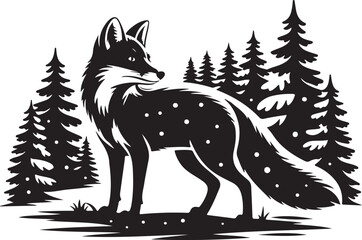 Fox in Winter Woods Silhouette
