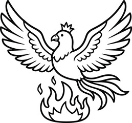 Fototapeta premium Mythical phoenix bird with outstretched wings rising from a fiery blaze wearing a crown