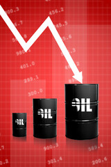 Trend artwork banner sketch 3D photo collage of oil barrel arrow down energy resources renewable...