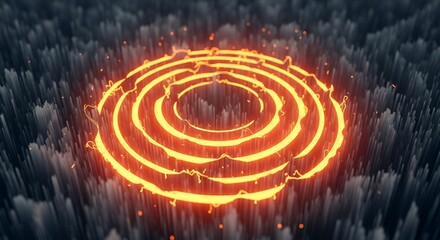 Stunning glowing orange rings radiate energy in a dynamic abstract landscape, perfect for technology and innovation projects needing a modern digital look