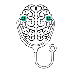 Brain and Stethoscope Logo Neurology and Mental Health Care Symbol