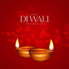 Happy Diwali Festival Background with Decorative Oil Lamps