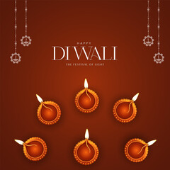 Happy Diwali Festival Background with Decorative Oil Lamps