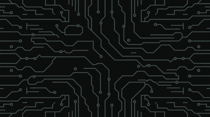 Detailed abstract circuit board pattern on a black background with interconnected lines and nodes design