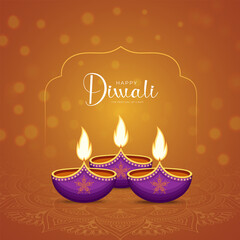 Happy Diwali Festival Background with Decorative Oil Lamps