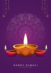 Happy Diwali Festival Background with Decorative Oil Lamps