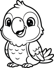 Naklejka premium Adorable cartoon baby parrot with big eyes and a happy smile perfect for coloring pages
