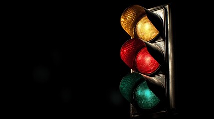 Illuminated traffic signal a detailed view with red yellow and green lights