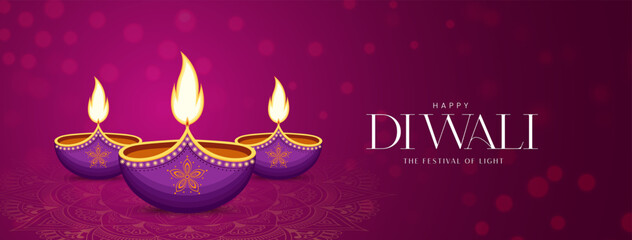 Happy Diwali Festival Background with Decorative Oil Lamps