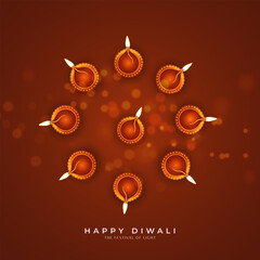 Happy Diwali Celebration with Glowing Oil Lamps