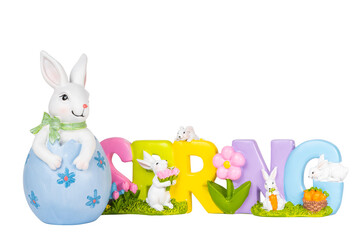 Easter bunny with the word Spring isolated
