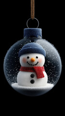 A snowman in a hard hat and gloves intently uses a tablet with a stylus, set against a dark, glowing industrial background. created by ai