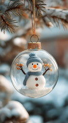 A snowman in a hard hat and gloves intently uses a tablet with a stylus, set against a dark, glowing industrial background. created by ai